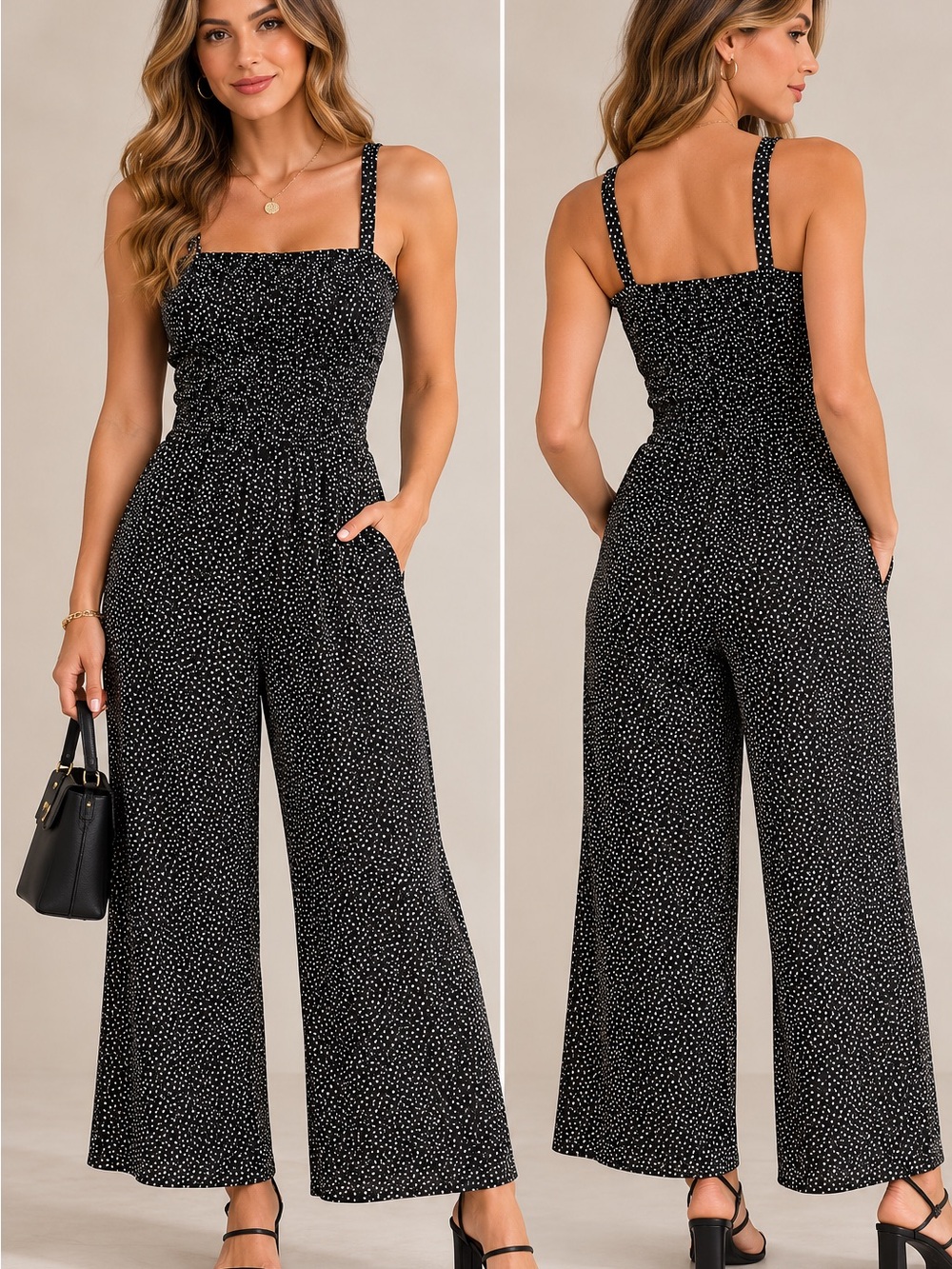 NWT! Old Navy Black Polka Dot Wide-Leg Jumpsuit, Medium
